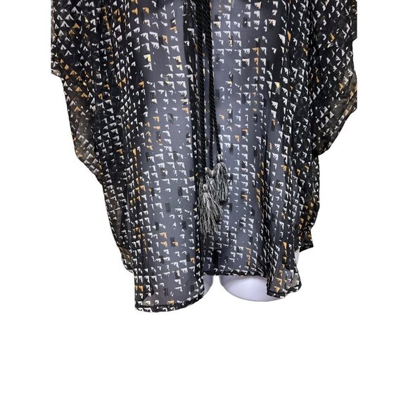 NEW! Badgley Mischka Black White Sheer Button Tassle Blouse Women's Small - Picture 3 of 10